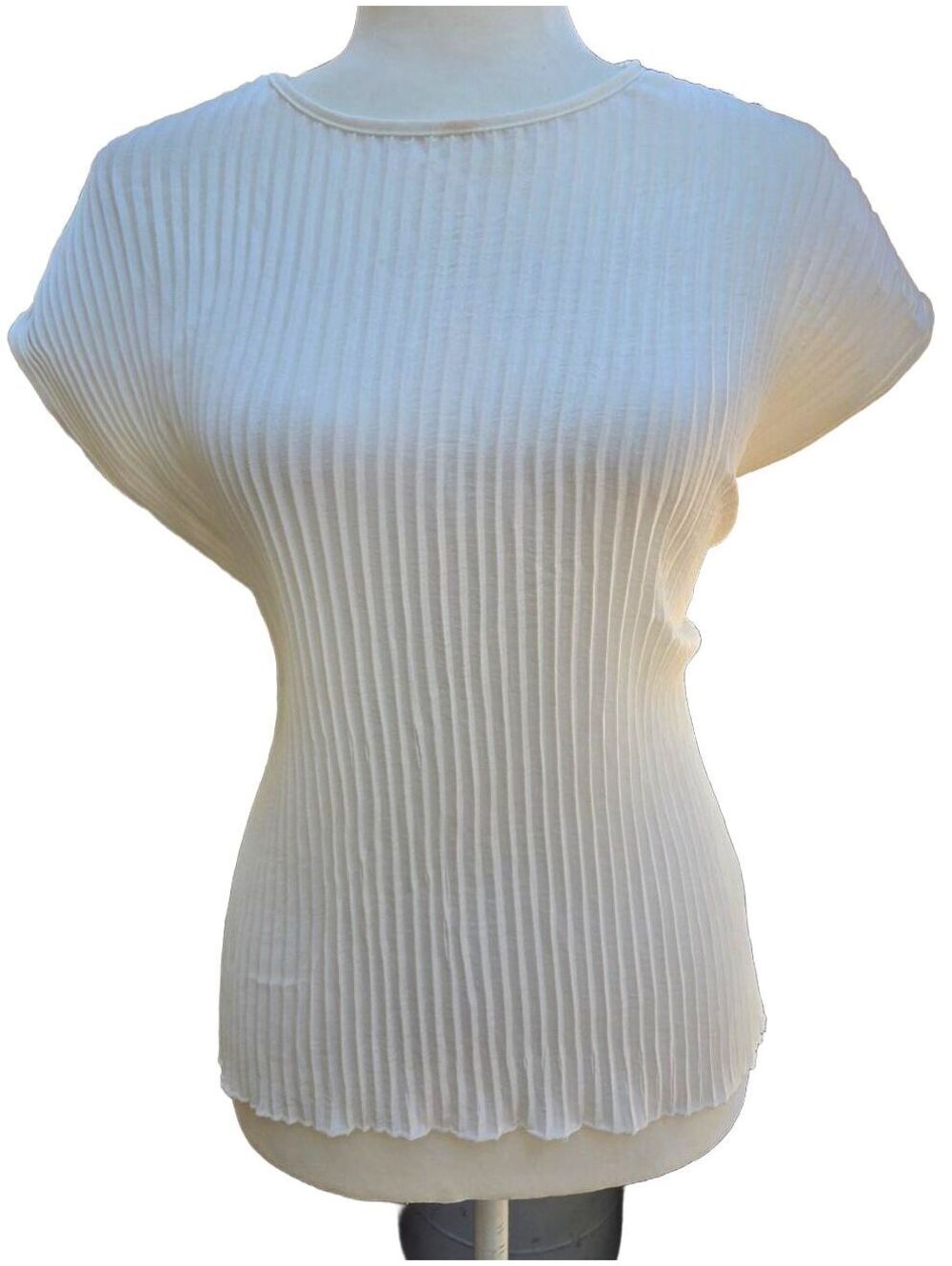 Quiet Luxury Floria White Pleated Short Sleeve Top Minimalist Chic Made in Italy
